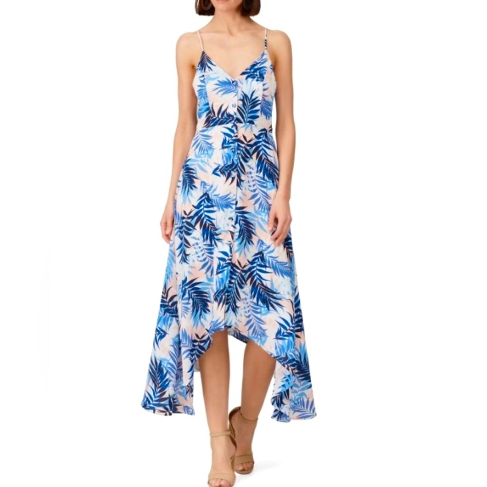 Slate & Willow Handkerchief Hem Dress Tropical Print Maxi Dress Size XL